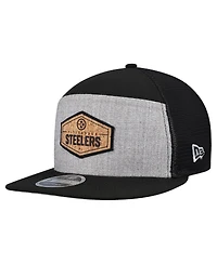 New Era Men's Gray/Black Pittsburgh Steelers Cork Split Panel 9FIFTY Trucker Snapback Hat