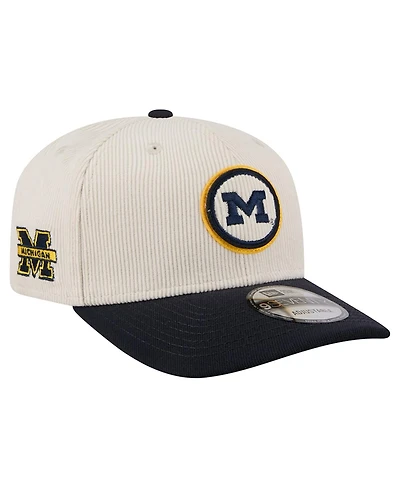 New Era Men's Cream/Navy Michigan Wolverines Loyal Corduroy 9SEVENTY Adjustable Hat