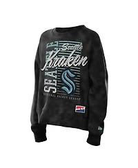 New Era Women's Black Seattle Kraken Oversized Throwback Mineral Wash Sweatshirt
