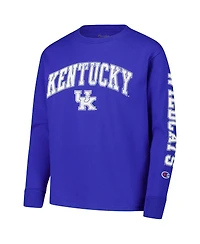 Champion Big Boys and Girls Royal Kentucky Wildcats Distressed Arch Over Logo Long Sleeve T-Shirt