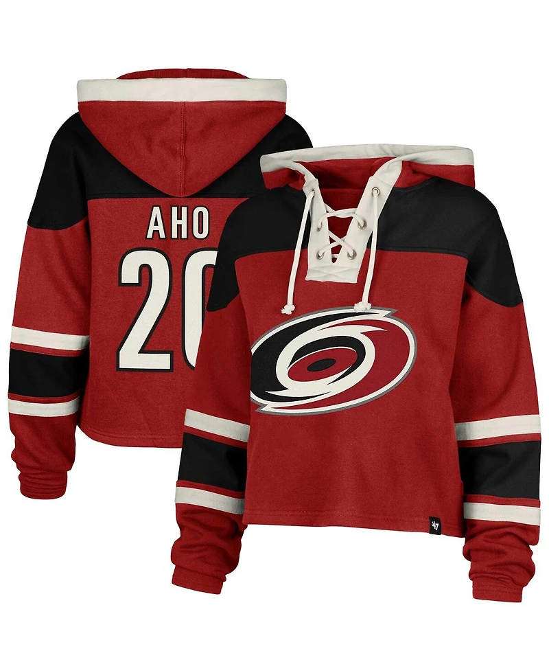 '47 Brand Women's Sebastian Aho Red Carolina Hurricanes Superior Lacer Cropped Pullover Hoodie
