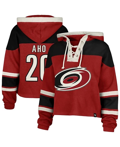 '47 Brand Women's Sebastian Aho Red Carolina Hurricanes Superior Lacer Cropped Pullover Hoodie