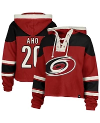 '47 Brand Women's Sebastian Aho Red Carolina Hurricanes Superior Lacer Cropped Pullover Hoodie