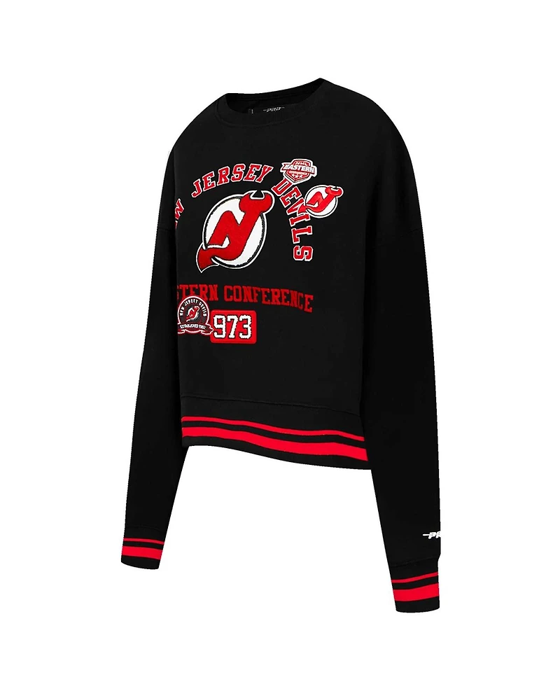 Pro Standard Women's Black New Jersey Devils Area Code Cropped Pullover Sweatshirt