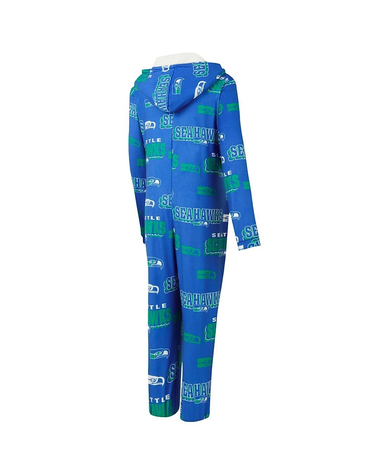 Concepts Sport Women's Royal Seattle Seahawks Throwback Roadway Allover Print Microfleece Full-Zip Union Suit