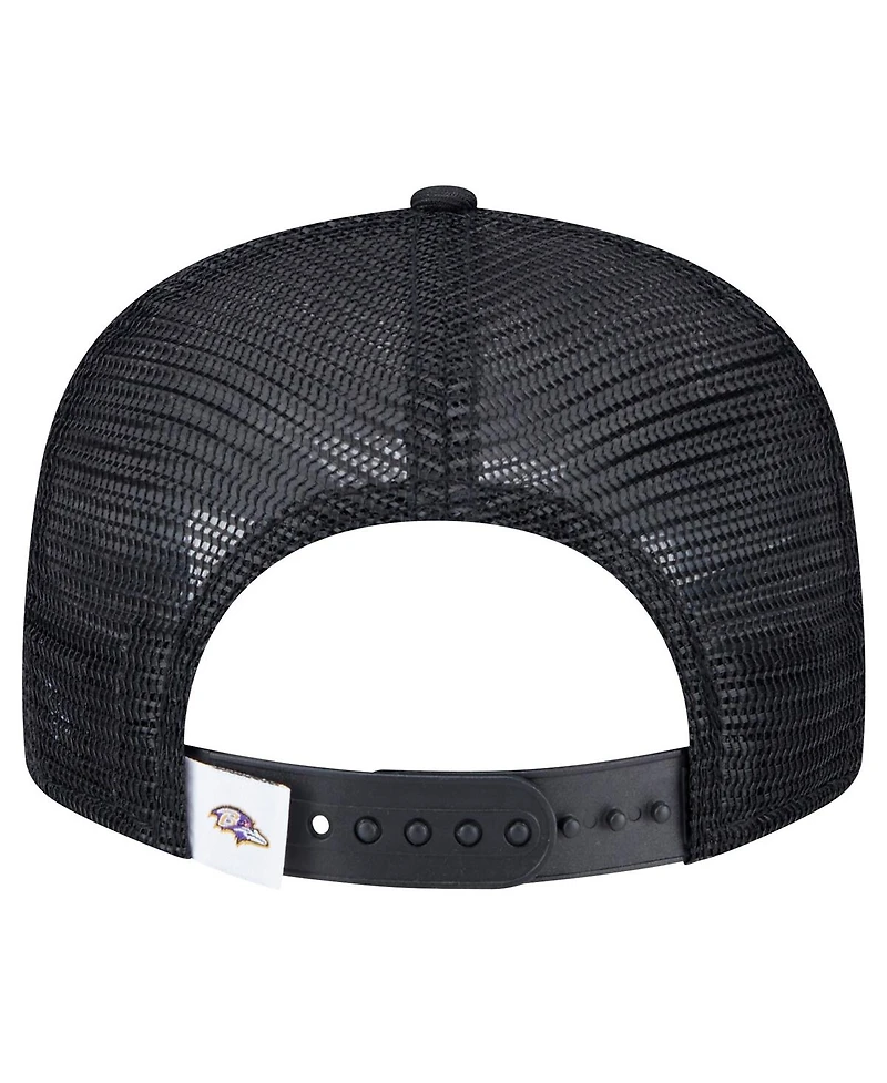 New Era Big Boys and Girls Black Baltimore Ravens Main Trucker 9FIFTY Snapback Hat