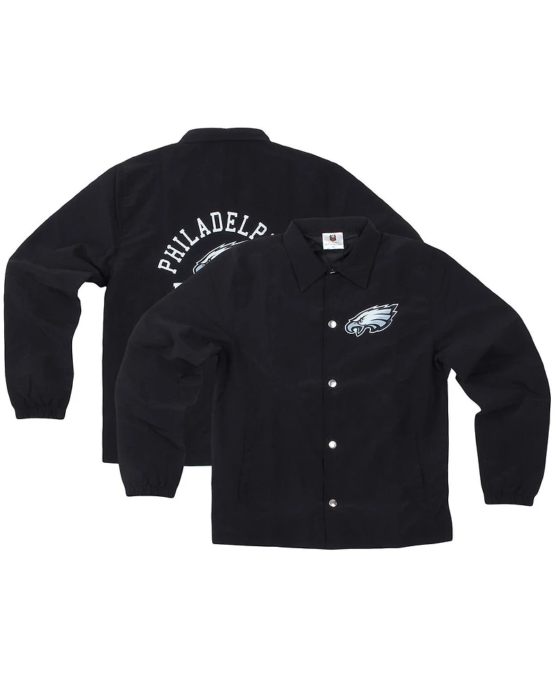 Wes & Willy Big Boys and Girls Black Philadelphia Eagles T Buck's Full-Snap Coaching Jacket