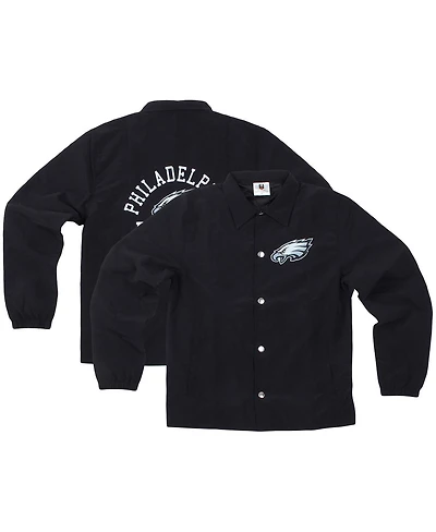 Wes & Willy Big Boys and Girls Black Philadelphia Eagles T Buck's Full-Snap Coaching Jacket
