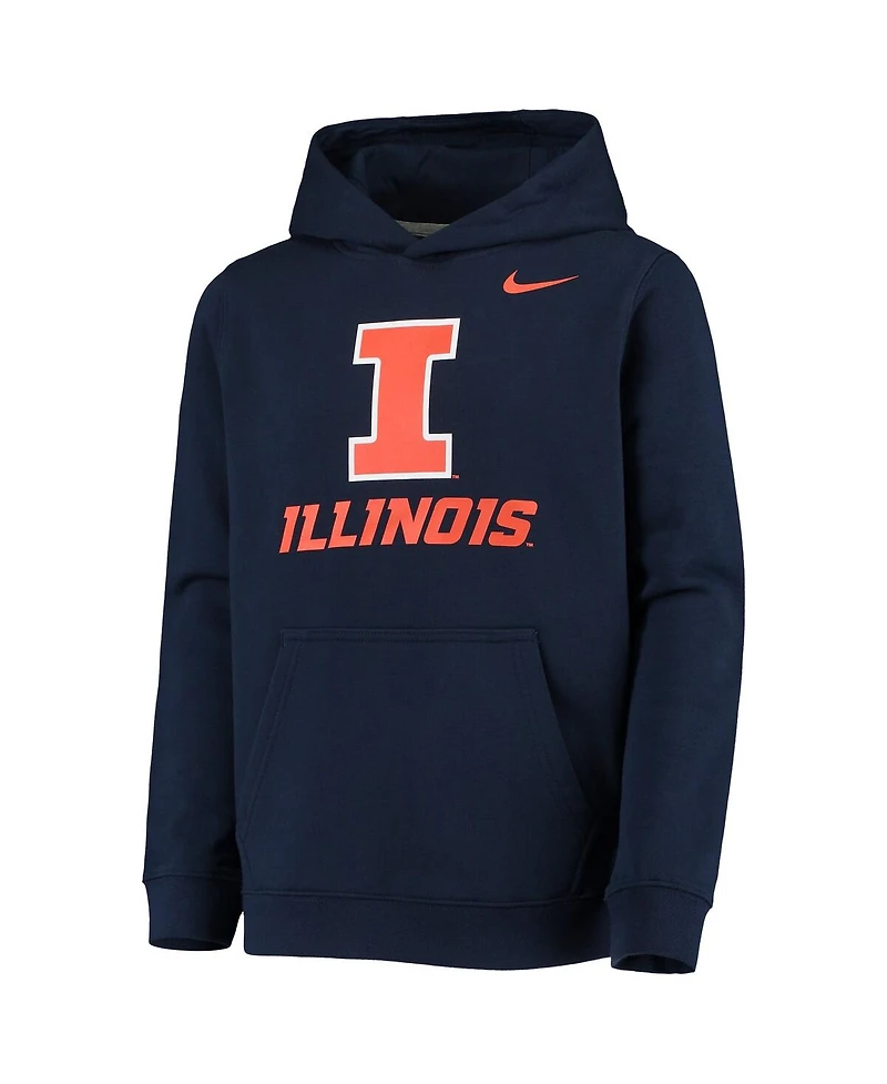 Nike Big Boys and Girls Navy Illinois Fighting Illini Stadium Club Fleece Pullover Hoodie
