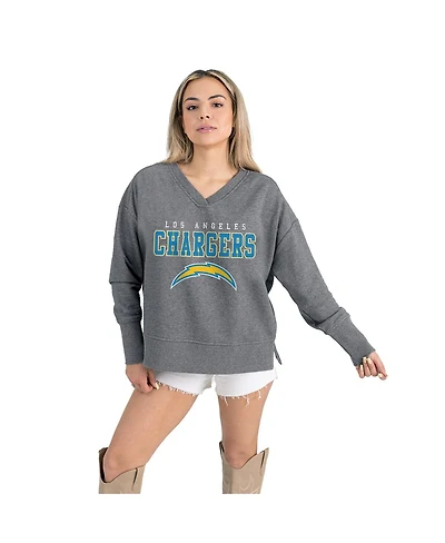 Gameday Couture Women's Gray Los Angeles Chargers French Terry V-Neck Pullover Sweatshirt