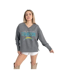 Gameday Couture Women's Gray Los Angeles Chargers French Terry V-Neck Pullover Sweatshirt