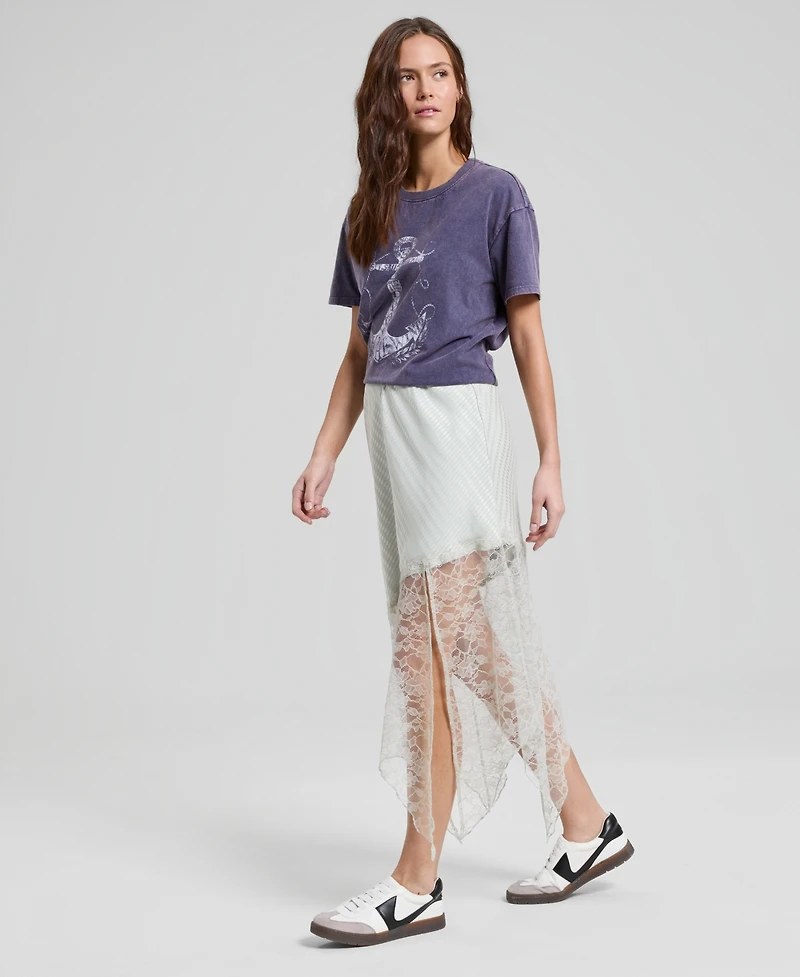 And Now This Women's Asymmetric Satin & Lace Skirt, Macy's Exclusive