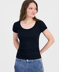 Self Esteem Juniors' Side-Ruched Ribbed-Knit T-Shirt