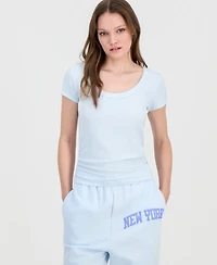 Self Esteem Juniors' Side-Ruched Ribbed-Knit T-Shirt