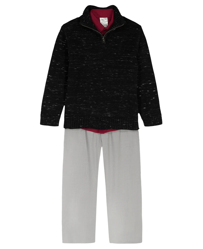 Calvin Klein Boys 2T-7 Long-Sleeve Sweater, Shirt and Pants, 3-Piece Set