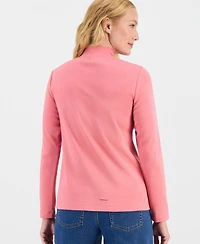 Style & Co Petite Mock-Neck Cotton Long-Sleeve T-Shirt, Created for Macy's