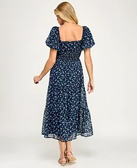 Trixxi Juniors' Puff Sleeve Smocked Waist Dress