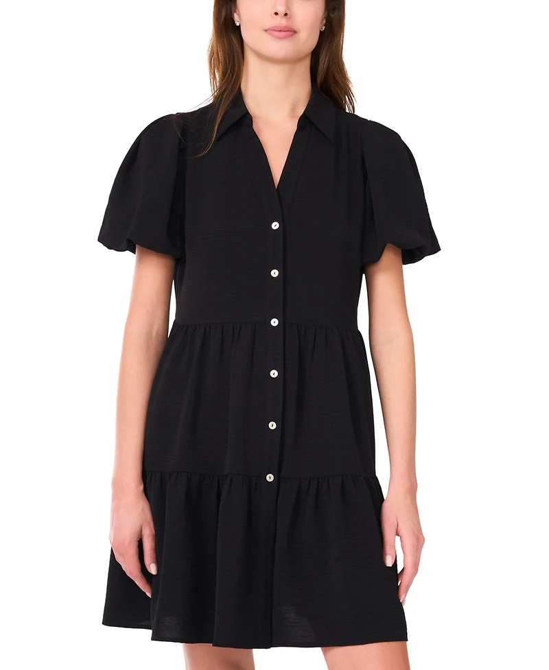 Msk Women's Puff-Sleeve Fit & Flare Shirtdress