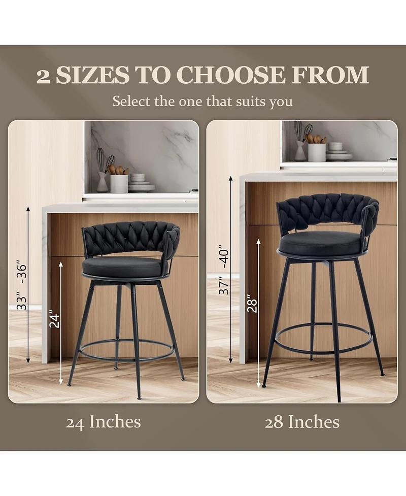 Dyhome 26 Inch Counter Height Bar Stools Set of 2, Swivel Pu Leather with Wood Backs, for Kitchen Island, Dining Room