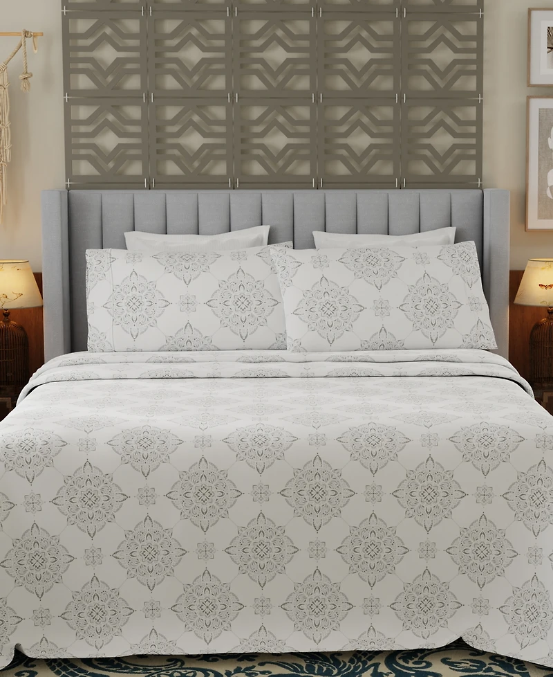 Color Sense Brushed Cool Crisp Percale Printed 3-Pc. Sheet Set, Twin Xl