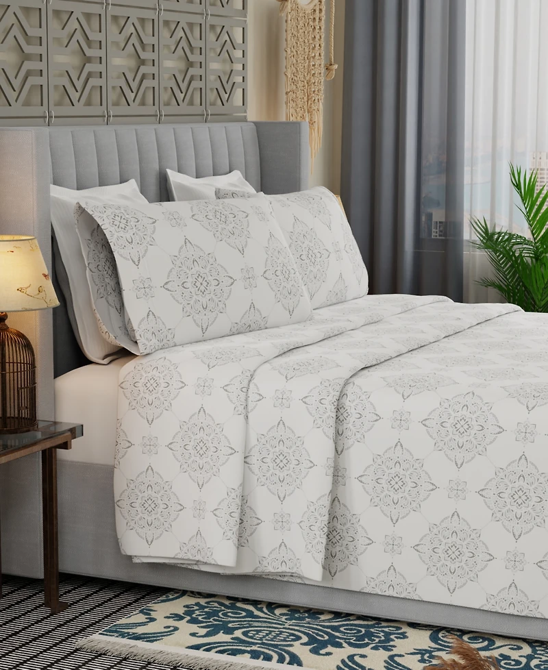 Color Sense Brushed Cool Crisp Printed Cotton 4-Pc. Sheet Set