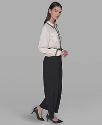 Karl Lagerfeld Paris Women's Collared Long-Sleeve Contrast Jumpsuit