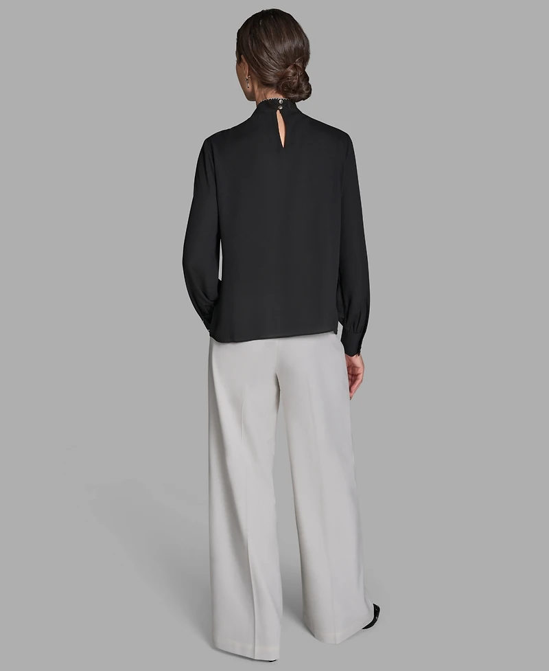 Bcbg Women's Long-Sleeve Tie Neck Top