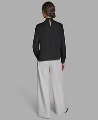 Bcbg Women's Long-Sleeve Tie Neck Top