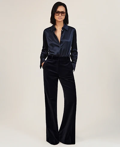 Reiss Women's Cotton Velvet Satin-Stripe Flared Pants