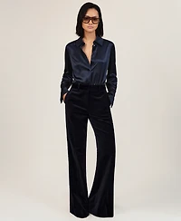 Reiss Women's Cotton Velvet Satin-Stripe Flared Pants