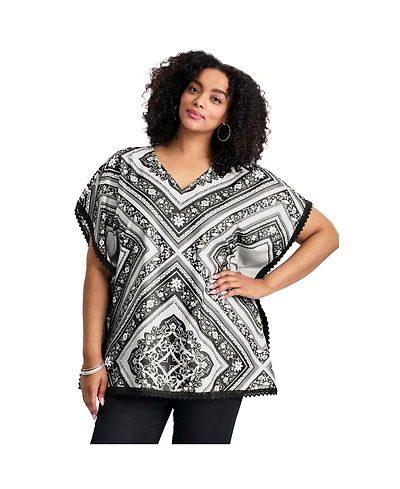 Avenue Women's Crochet Trim Poncho Top
