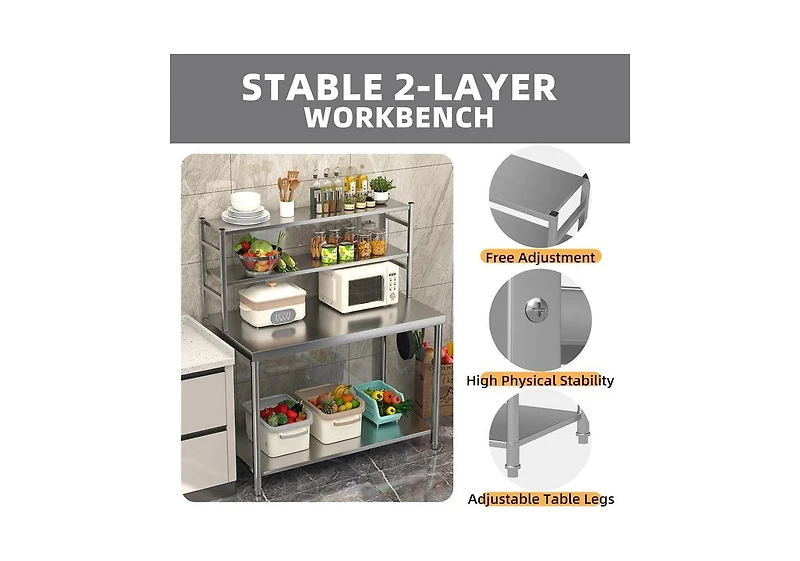 Aecojoy Stainless Steel Table with Overshelves 48"x24" Prep Table for Commercial