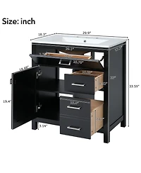 30-Inch Blue Bathroom Vanity with Ceramic Sink and Ample Storage - Ideal Choice for Small Bathrooms Black