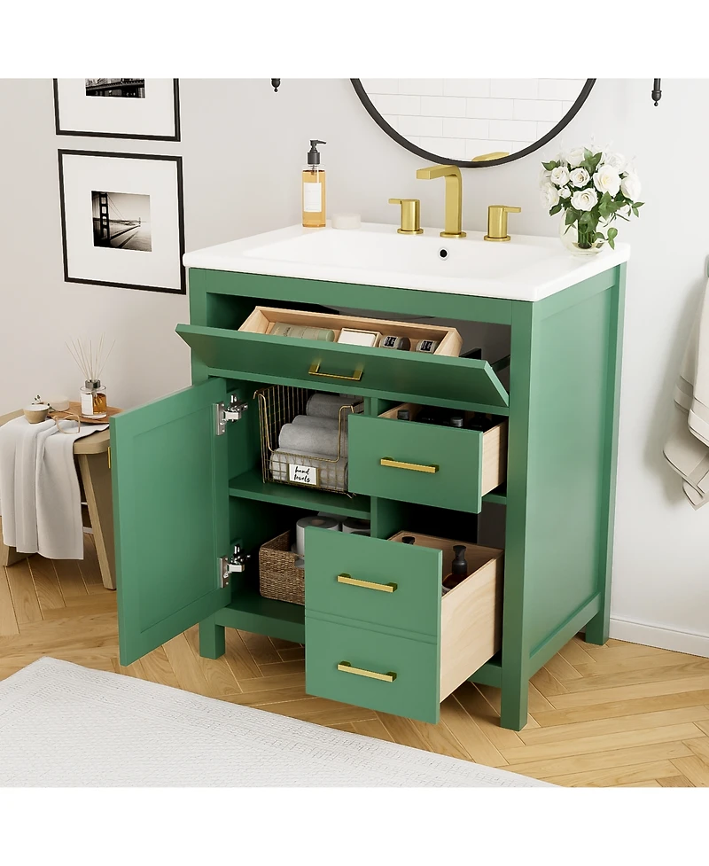 30-Inch Blue Bathroom Vanity with Ceramic Sink and Ample Storage - Ideal Choice for Small Bathrooms Black