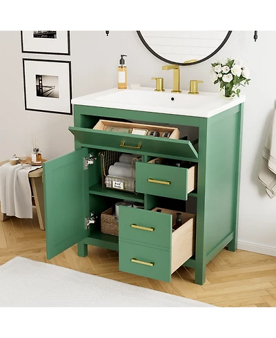 30-Inch Blue Bathroom Vanity with Ceramic Sink and Ample Storage - Ideal Choice for Small Bathrooms Black