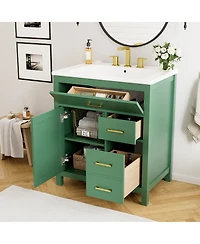 30-Inch Blue Bathroom Vanity with Ceramic Sink and Ample Storage - Ideal Choice for Small Bathrooms Black