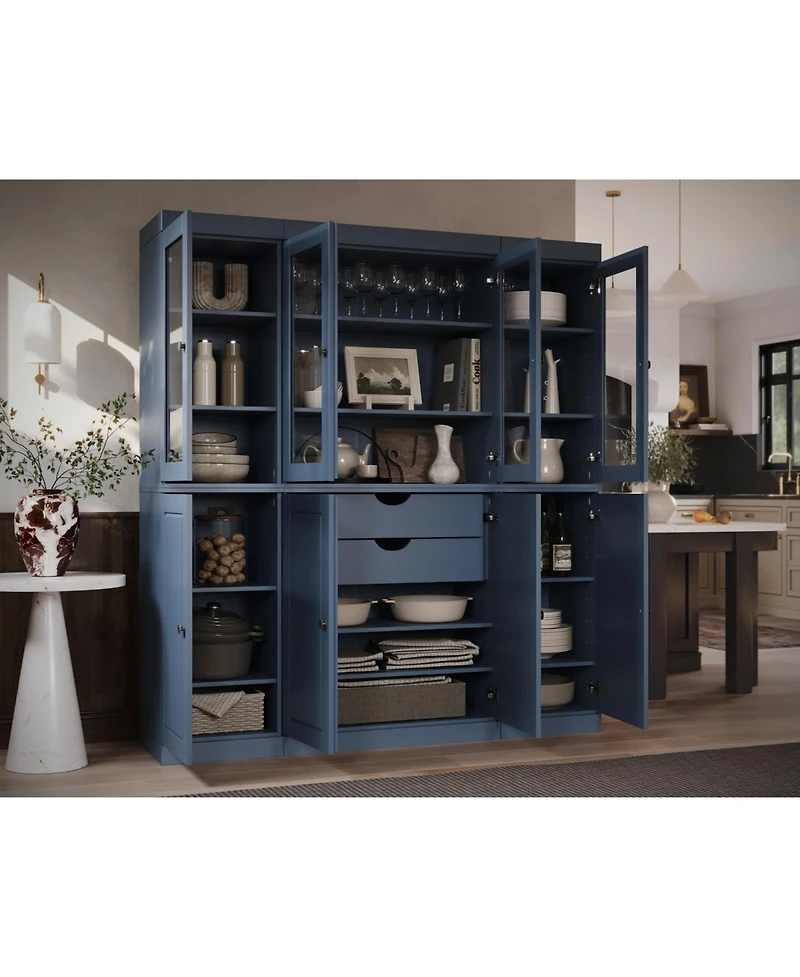 Palace Imports 100% Solid Wood 65" Pantry China Cabinet with Raised Panel, Clear Glass Doors, 2-Drawers & Adjustable Shelves