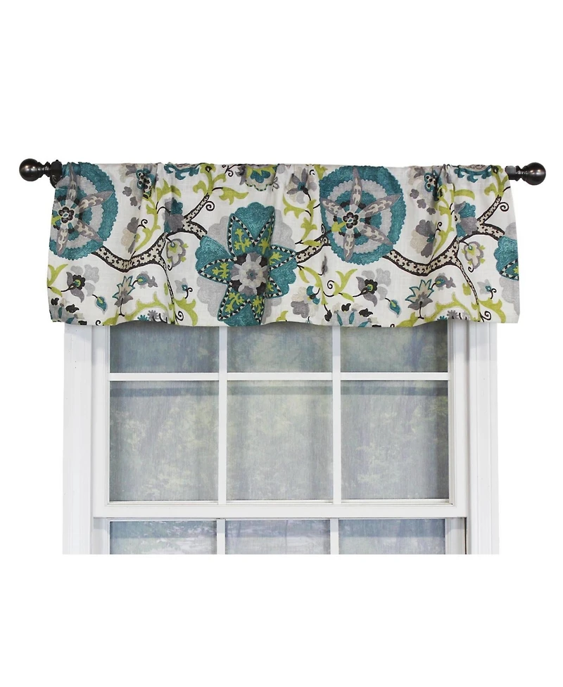 Rlf Home Floribunda Tailored 100% Cotton with Fully Lined 3" Rod Pocket Valnance for Windows 50" x 14" Turquoise