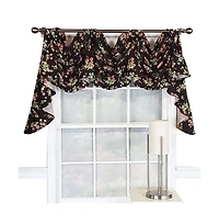 Rlf Home Strawberry Fields 3-Scoop Victory Swag for your Your Home Decor 4" Top Tabs Center 25" Tails 50" x 18" Black
