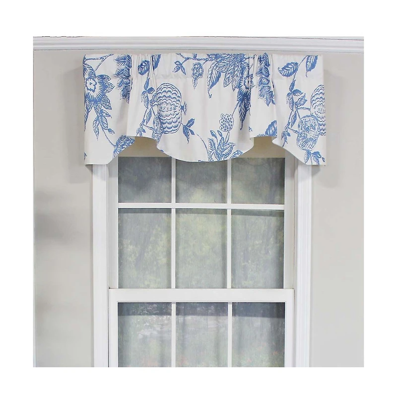 Rlf Home Natalie Bell Floral Print Extra Wide Window Treatment Valance 3" Rod Pocket 65" x 16" Cyan Blue