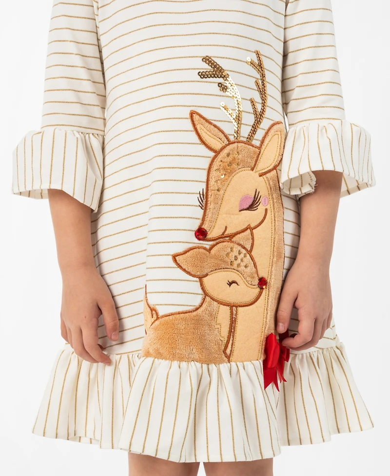 Rare Editions Girls 2T-6X Round Neck Sequin Striped Dress