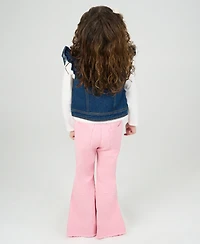 Rare Editions Girls 4T-6X T-Shirt, Vest, and Bell-Bottom Pants, 3-Piece Set