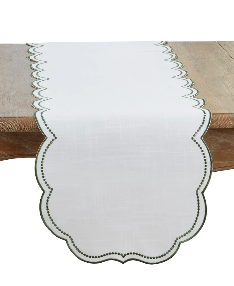 Saro Lifestyle Embroidered Polka Dot Table Runner with Scallop Edge, 16" x 70"