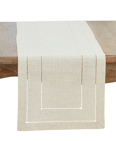Saro Lifestyle Linen Blend Toscana Double Hemstitched Table Runner, 16" x 90"