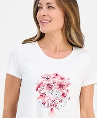 Style & Co Petite Love Flowers Perfect Crewneck T-Shirt, Macy's Exclusive