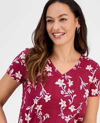 Style & Co Petite Floral Sketch Perfect T-Shirt, Macy's Exclusive