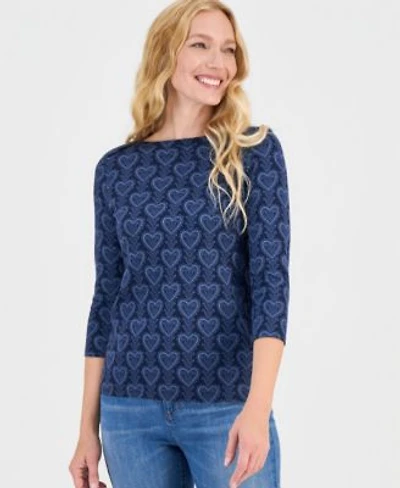 Style Co Womens Printed Pima Cotton 3 4 Sleeve Boat Neck Top Macys Exclusive