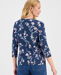Style & Co Petite Pima Floral Sketch Boat Neck Top, Macy's Exclusive