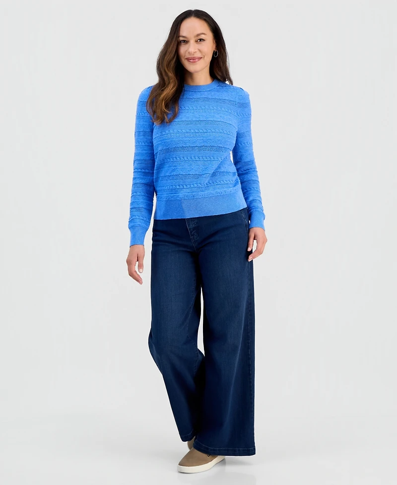 Style & Co Petite Crewneck Pointelle Long-Sleeve Sweater, Macy's Exclusive