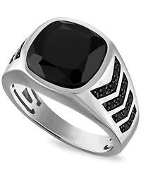 Esquire Men's Jewelry Black Onyx and Black Spinel Stones Ring in Sterling Silver